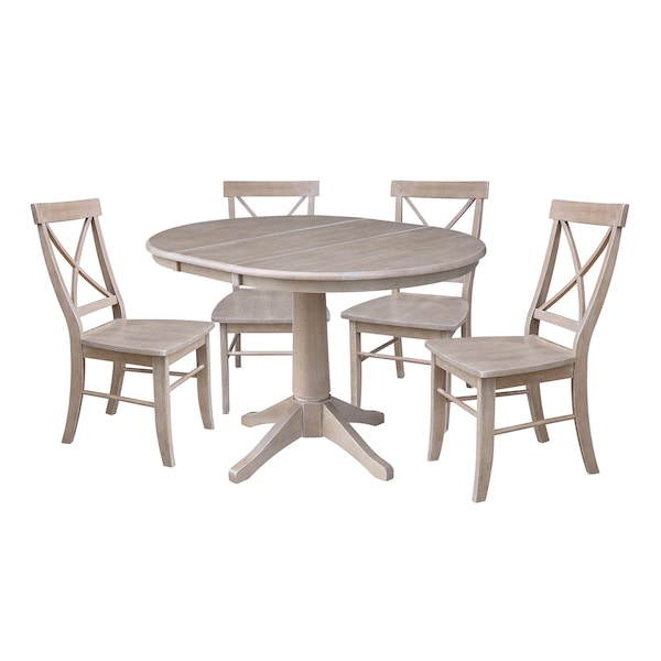 International Concepts Round 36 in Rd Extension Dining Table, 4 Chairs, Gray Taupe, 36 in W, 48 in L, 29.8 in H, Wood K09-36RXT-27B-C613-4 - main